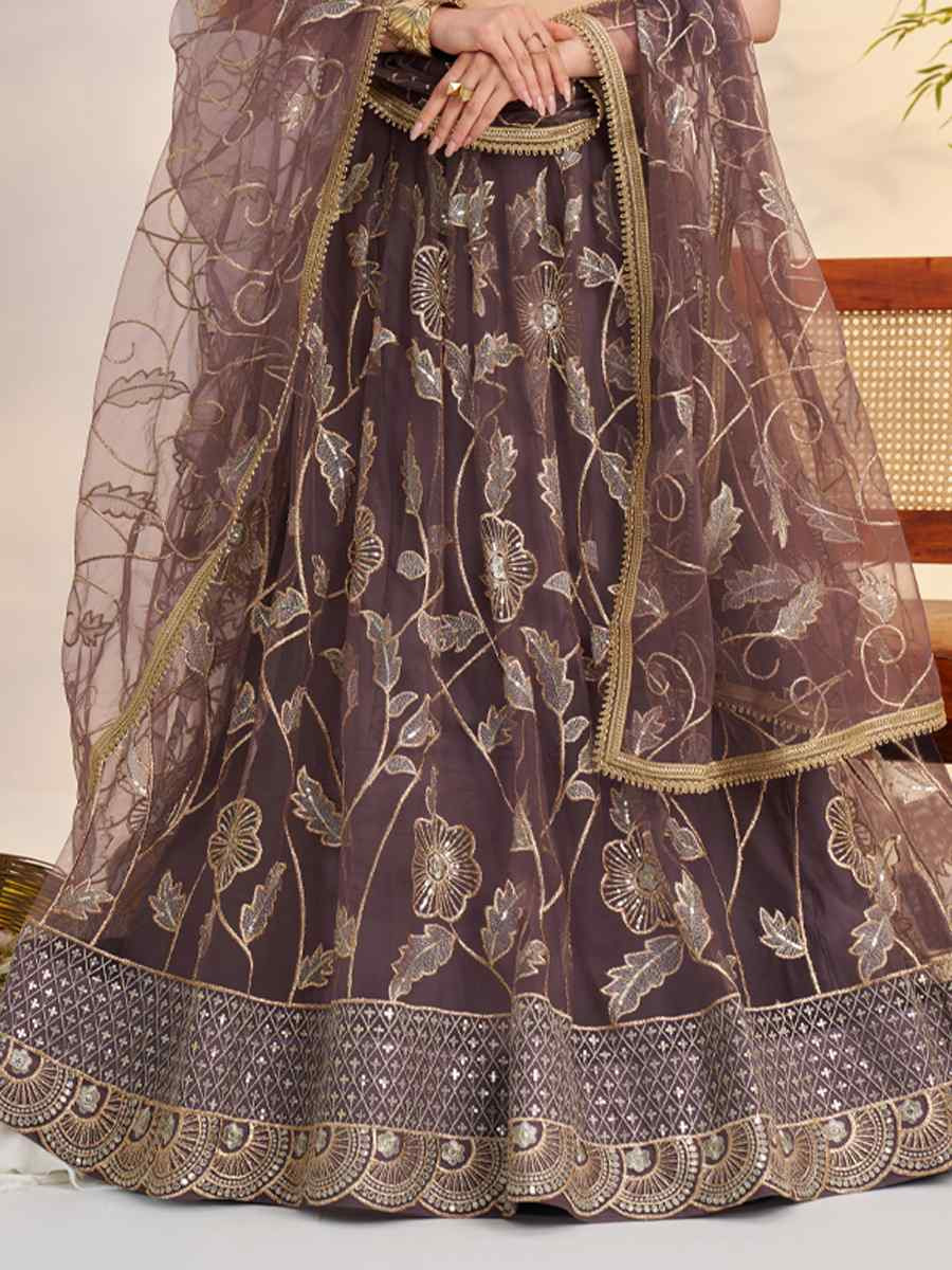 Dark Onion Net Embroidered Wedding Reception Festival Heavy Border Lehenga Choli