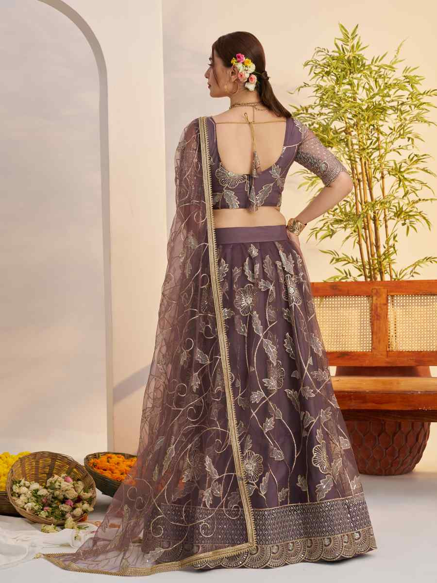 Dark Onion Net Embroidered Wedding Reception Festival Heavy Border Lehenga Choli