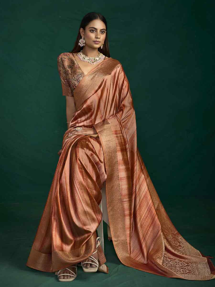 Dark Orange Silk Handwoven Bridal Reception Festival Wedding Fancy Heavy Border Saree