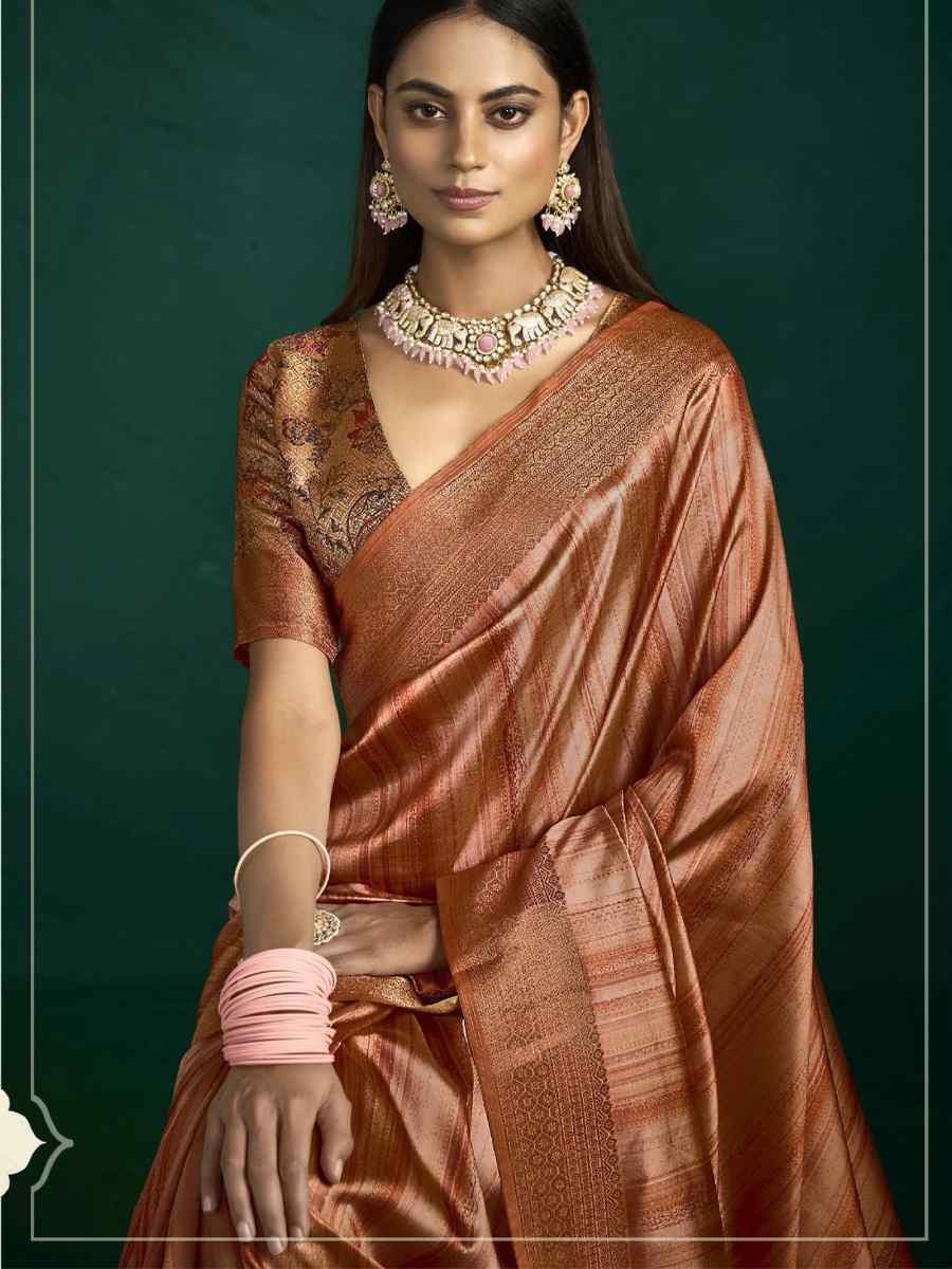 Dark Orange Silk Handwoven Bridal Reception Festival Wedding Fancy Heavy Border Saree