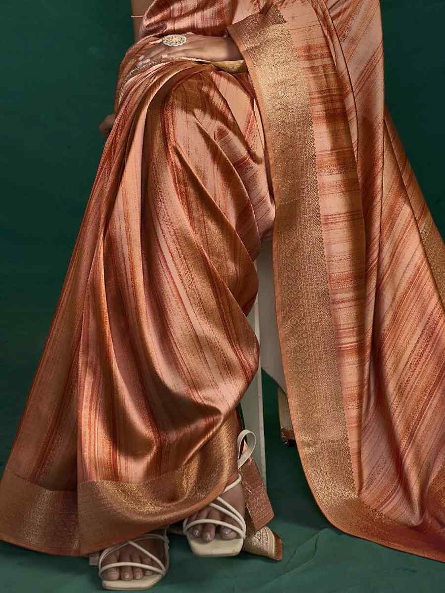 Dark Orange Silk Handwoven Bridal Reception Festival Wedding Fancy Heavy Border Saree