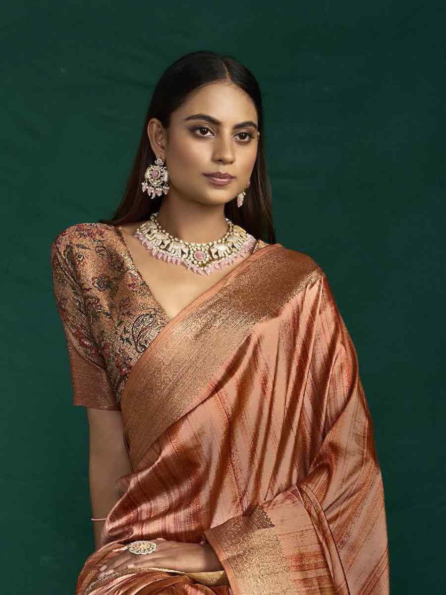 Dark Orange Silk Handwoven Bridal Reception Festival Wedding Fancy Heavy Border Saree