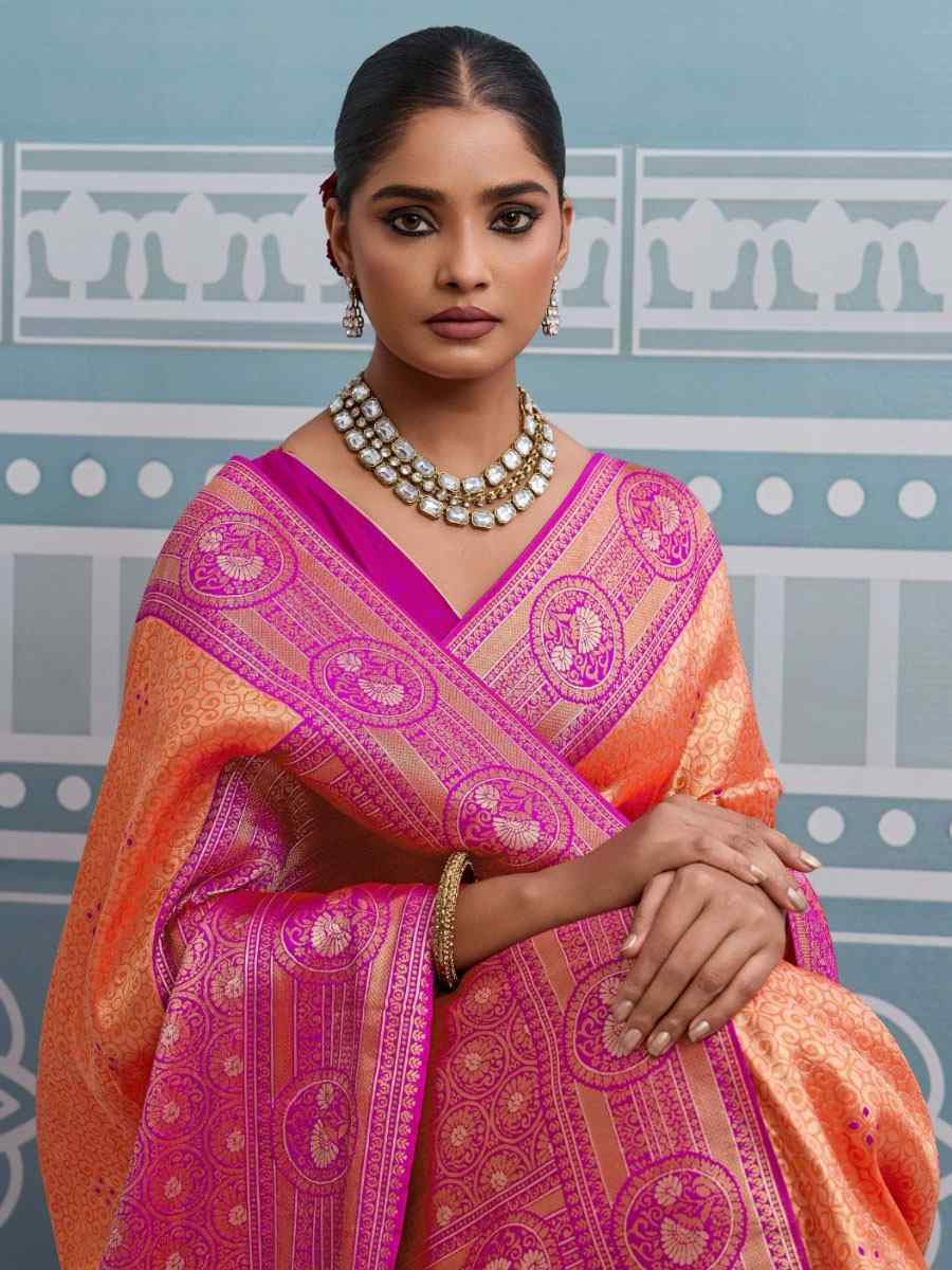 Dark Peach Kanjivaram Soft Silk Kanjivaram Traditional Casual Reception Festival Wedding Fancy Heavy Border Saree