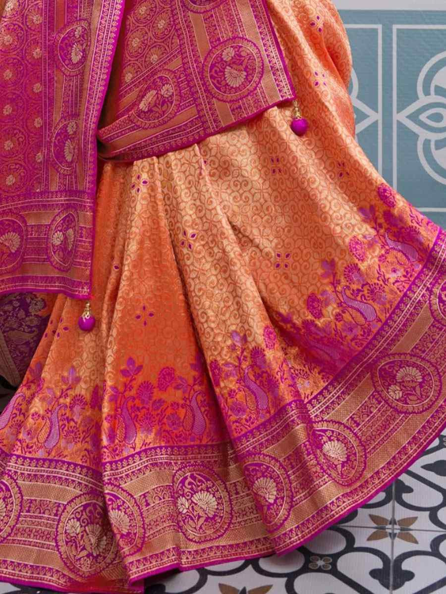 Dark Peach Kanjivaram Soft Silk Kanjivaram Traditional Casual Reception Festival Wedding Fancy Heavy Border Saree