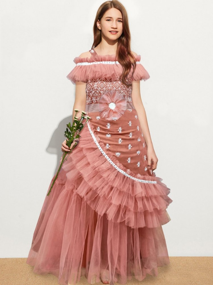 Dark Peach Muslin Soft Net Embroidered Festival Wedding Salwars Girls Wear