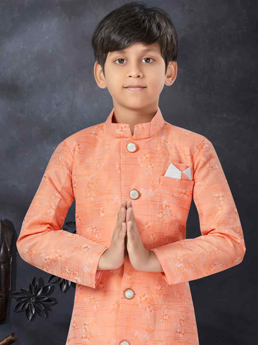 Dark Peach Soft Banarasi Jacquard Printed Traditional Party Kurta