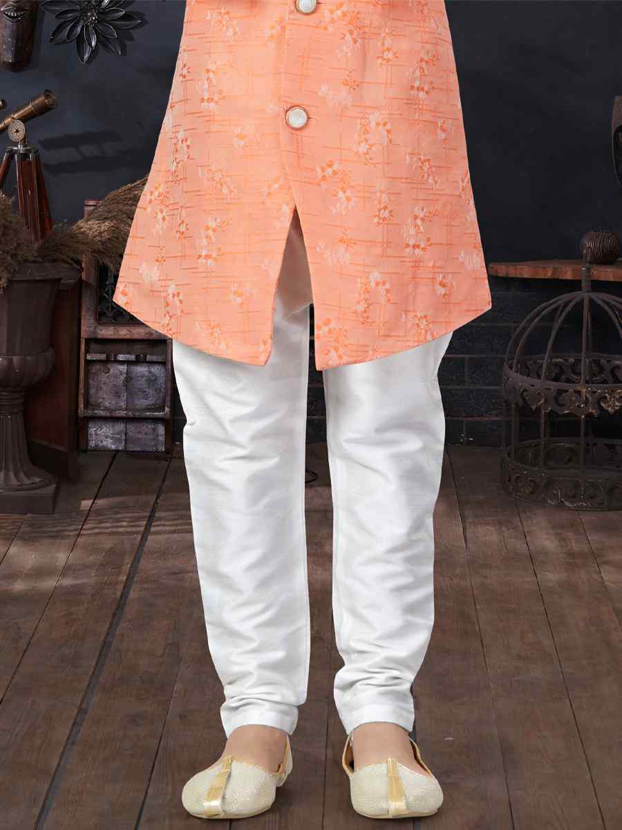 Dark Peach Soft Banarasi Jacquard Printed Traditional Party Kurta