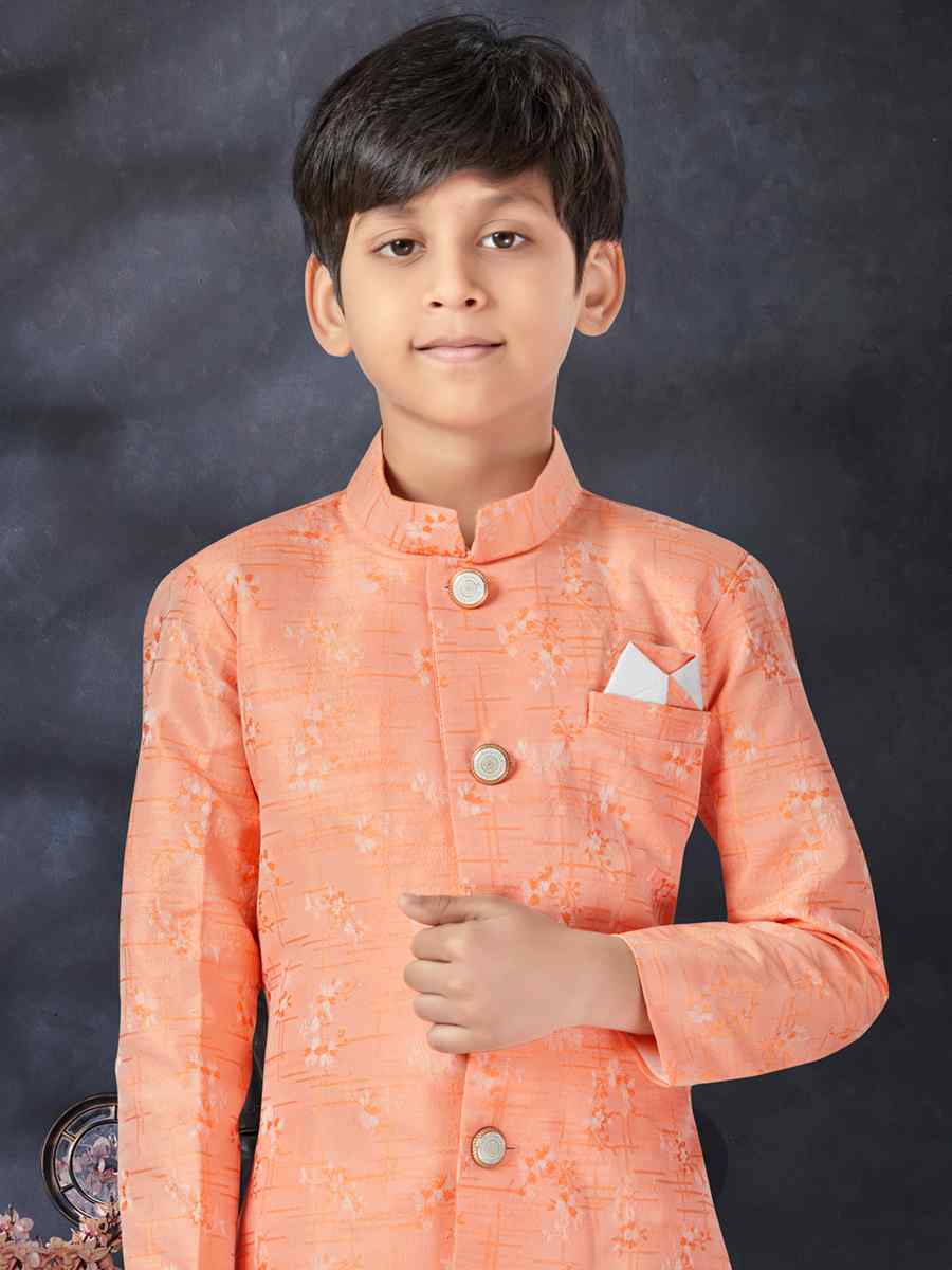 Dark Peach Soft Banarasi Jacquard Printed Traditional Party Kurta