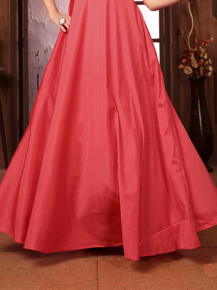 Dark Peach Triva Silk Embroidered Festival Casual Gown Women Wear