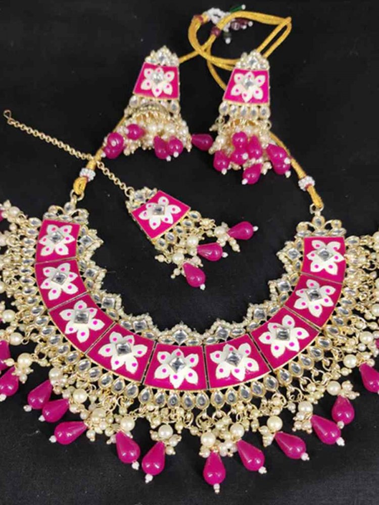 Dark Pink Alloy Festival Wear Kundan Necklace