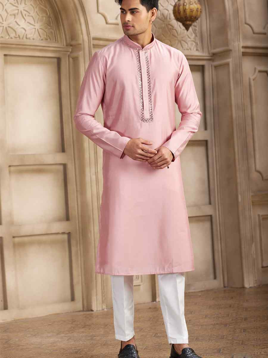 Dark Pink Banarasi Silk Embroidered Festival Party Kurta