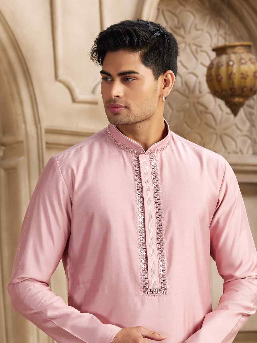 Dark Pink Banarasi Silk Embroidered Festival Party Kurta