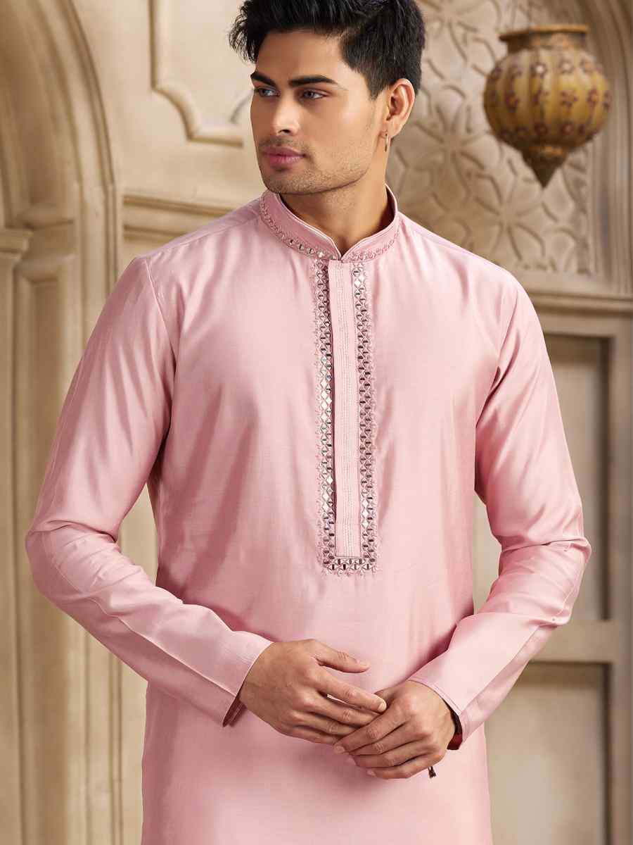 Dark Pink Banarasi Silk Embroidered Festival Party Kurta