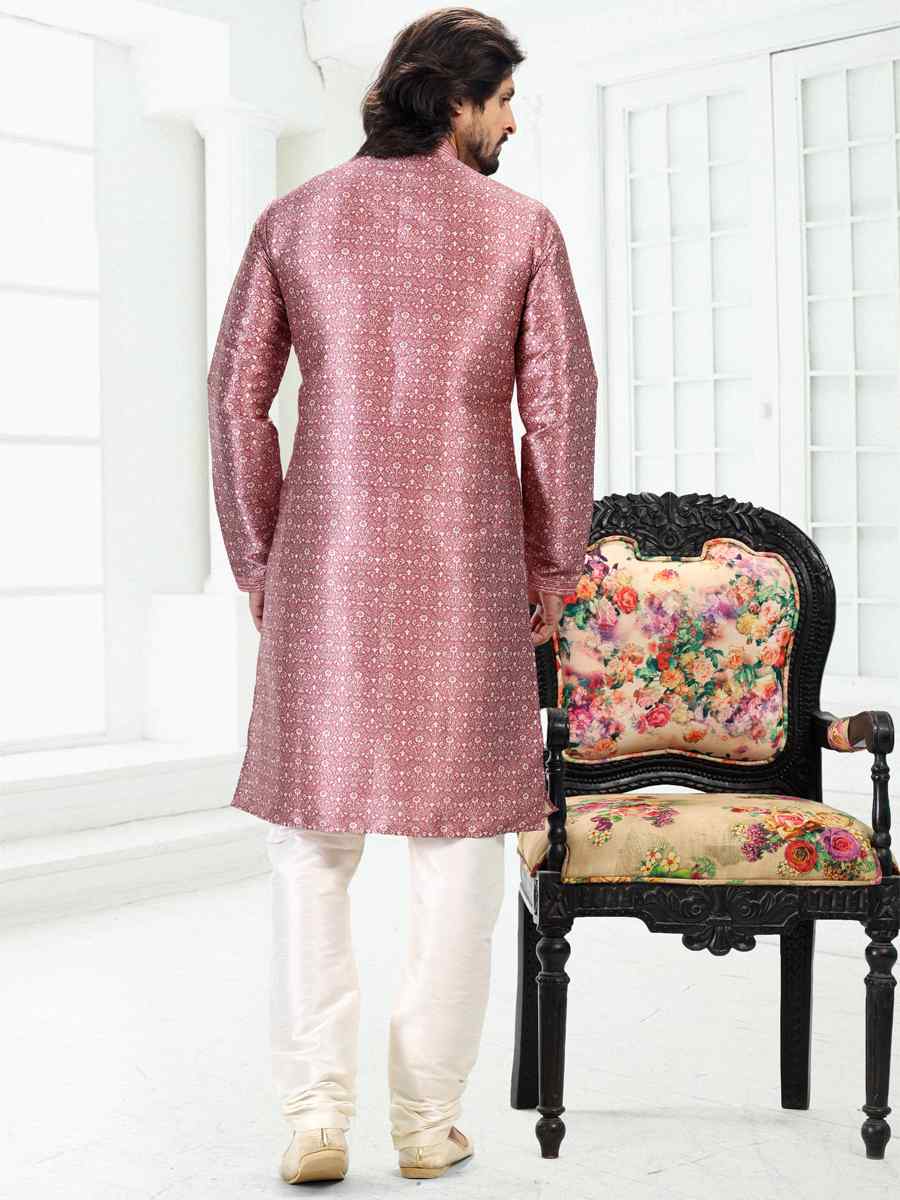 Dark Pink Banarasi Silk Woven Festival Party Kurta