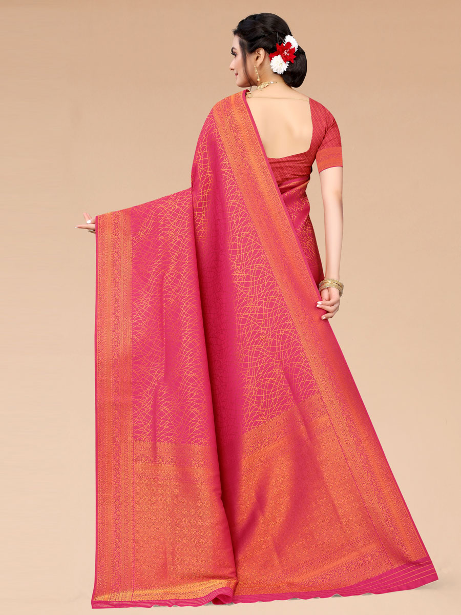 Dark Pink Blended Silk Handwoven Party Saree