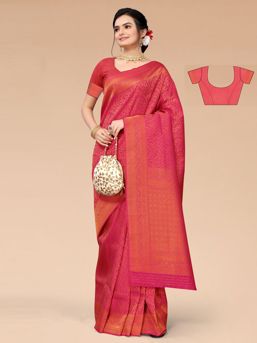 Dark Pink Blended Silk Handwoven Party Saree