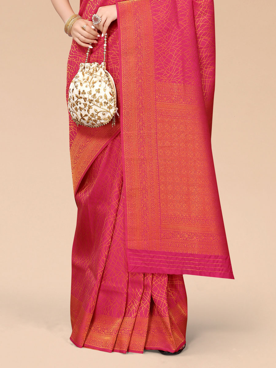 Dark Pink Blended Silk Handwoven Party Saree