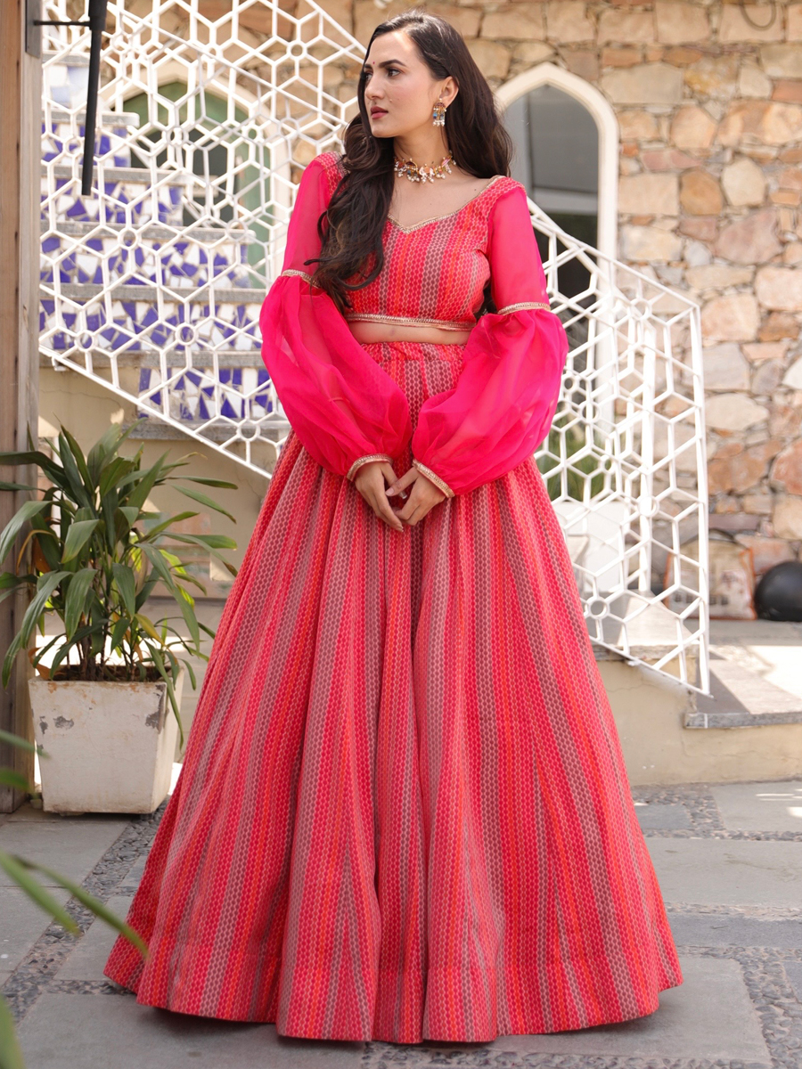 Dark Pink Chanderi Silk Festival Printed Lehenga Choli