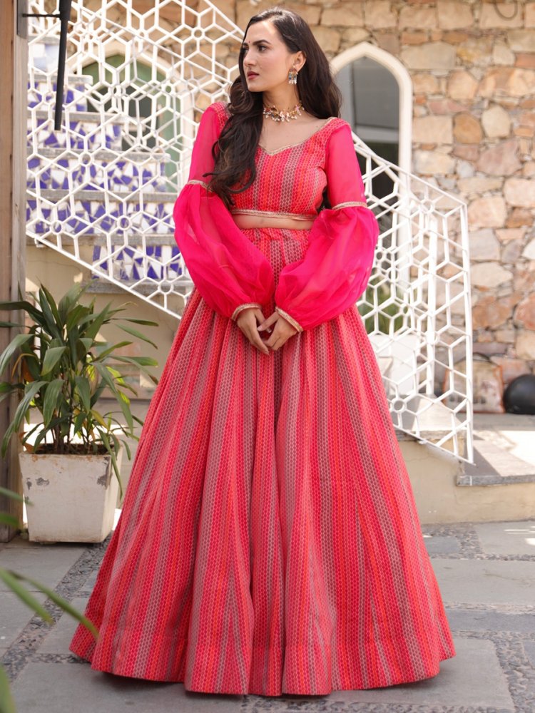 Dark Pink Chanderi Silk Festival Printed Lehenga Choli