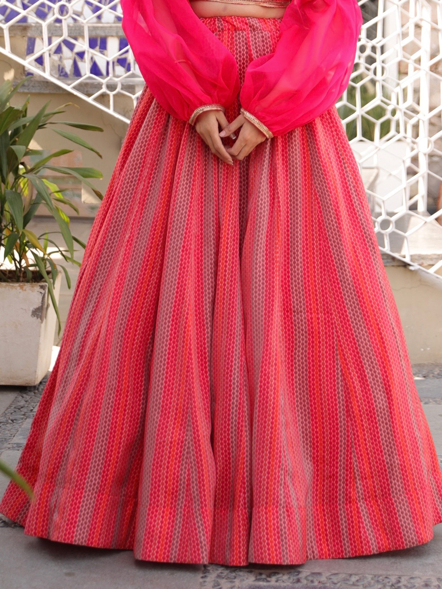 Dark Pink Chanderi Silk Festival Printed Lehenga Choli