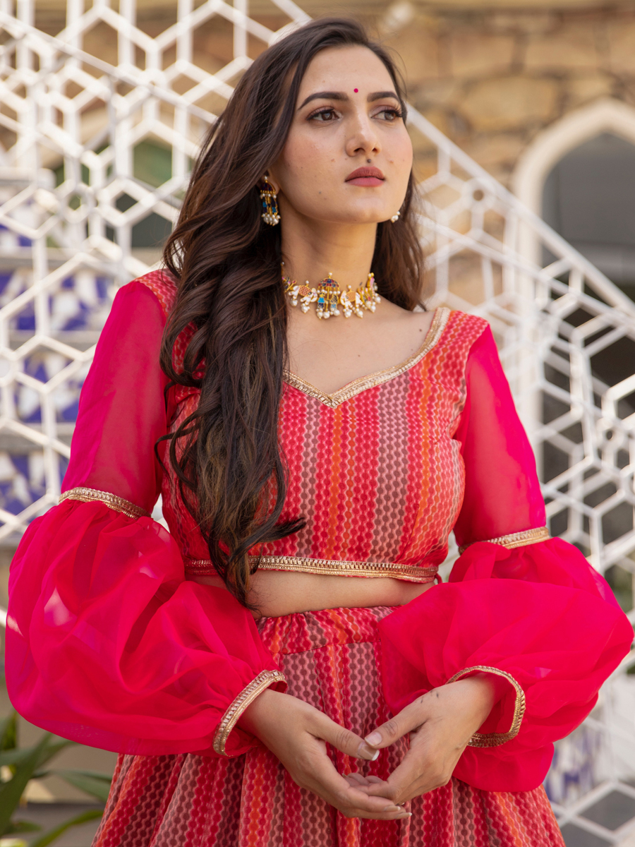 Dark Pink Chanderi Silk Festival Printed Lehenga Choli