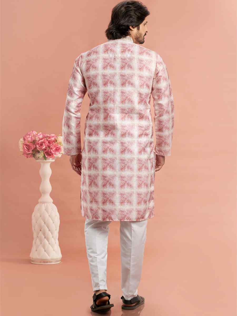 Dark Pink Cotton Printed Festival Casual Kurta