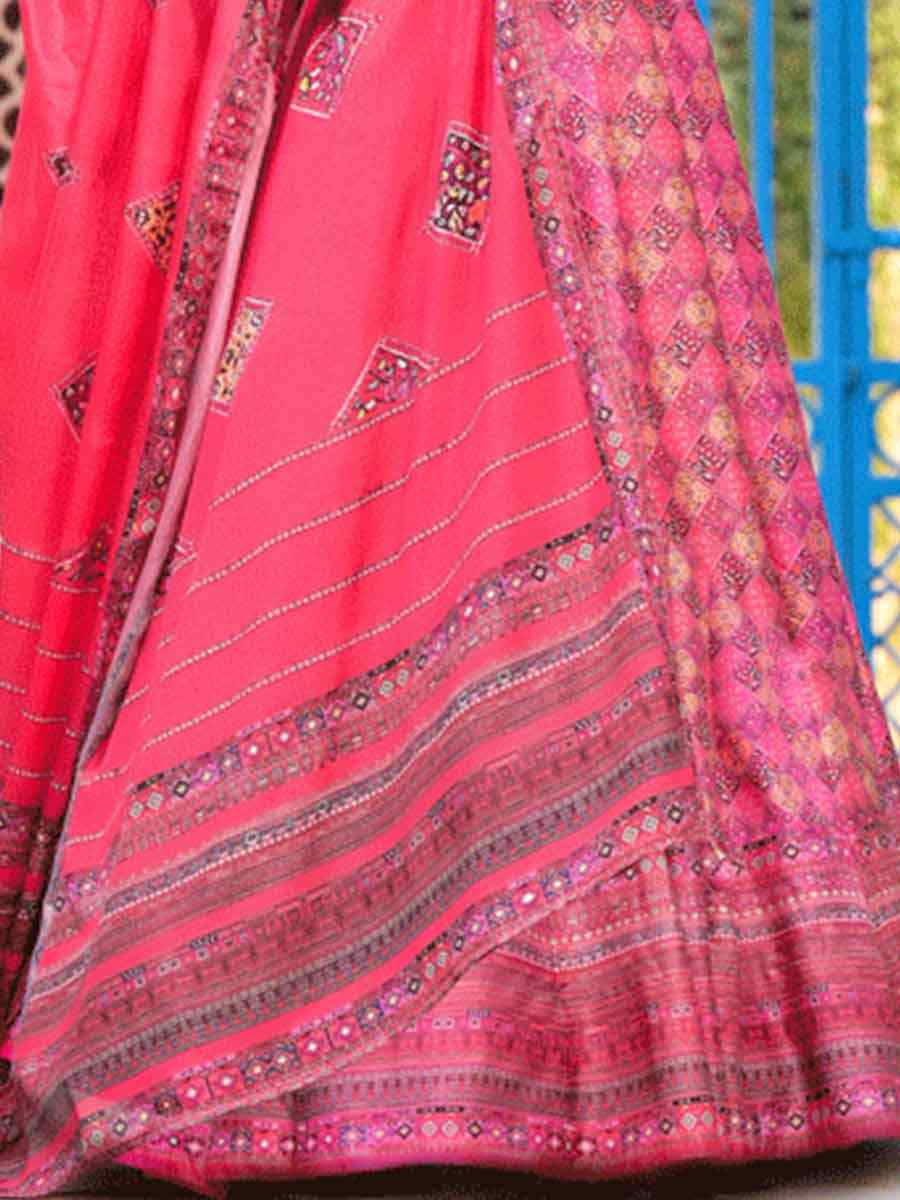 Dark Pink Dola Silk Printed Festival Casual Ready Anarkali Salwar Kameez
