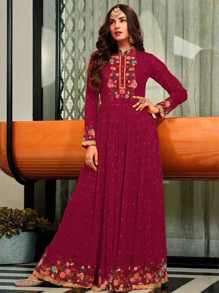 Dark Pink Georgette Embroidered Festival Anarkali Salwar Kameez