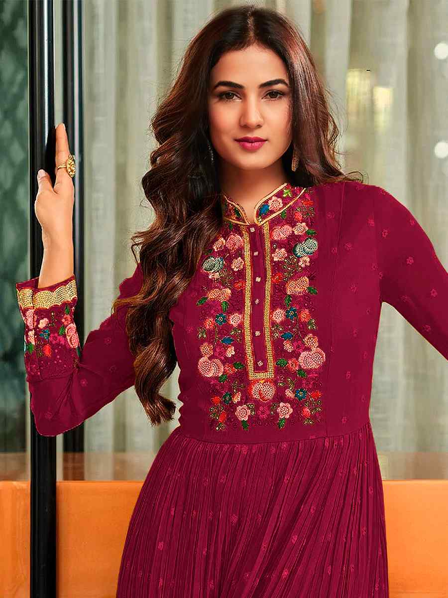 Dark Pink Georgette Embroidered Festival Anarkali Salwar Kameez