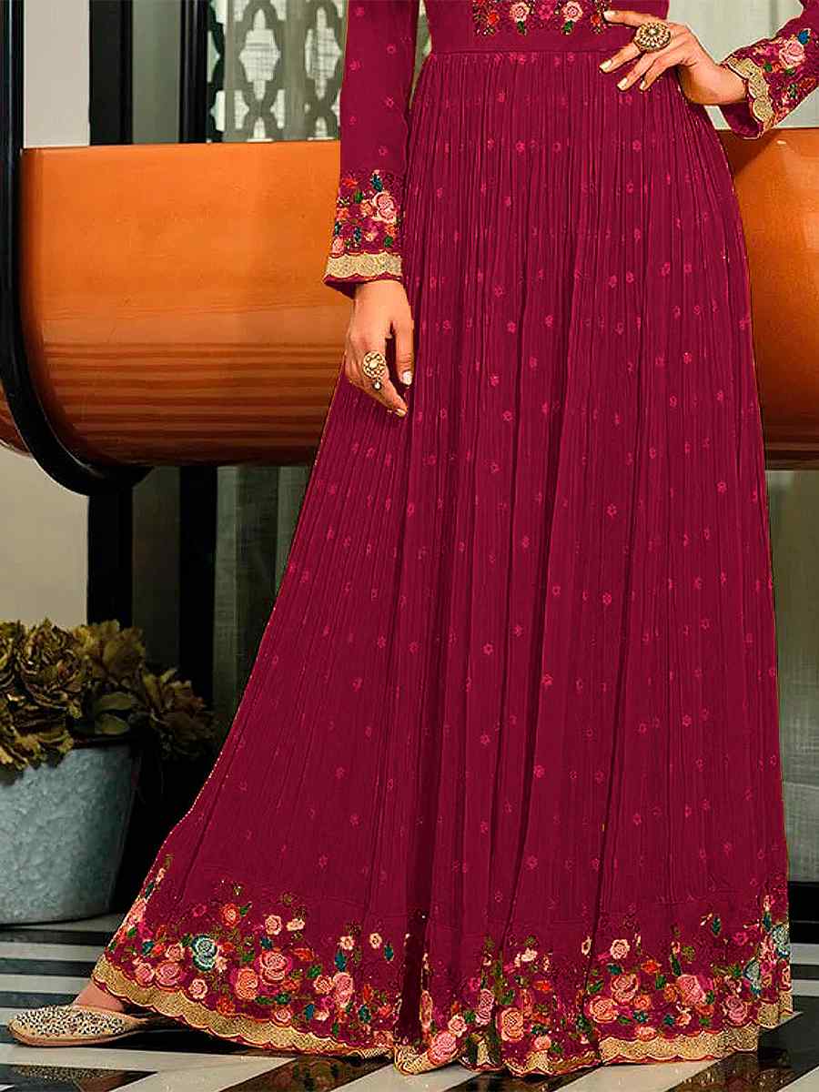 Dark Pink Georgette Embroidered Festival Anarkali Salwar Kameez