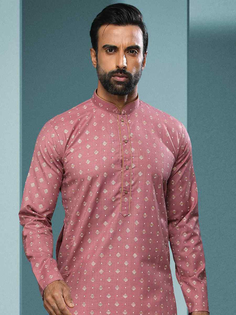 Dark Pink Hand Loomed In Rich Yarns Of Cotton Printed Festival Kurta