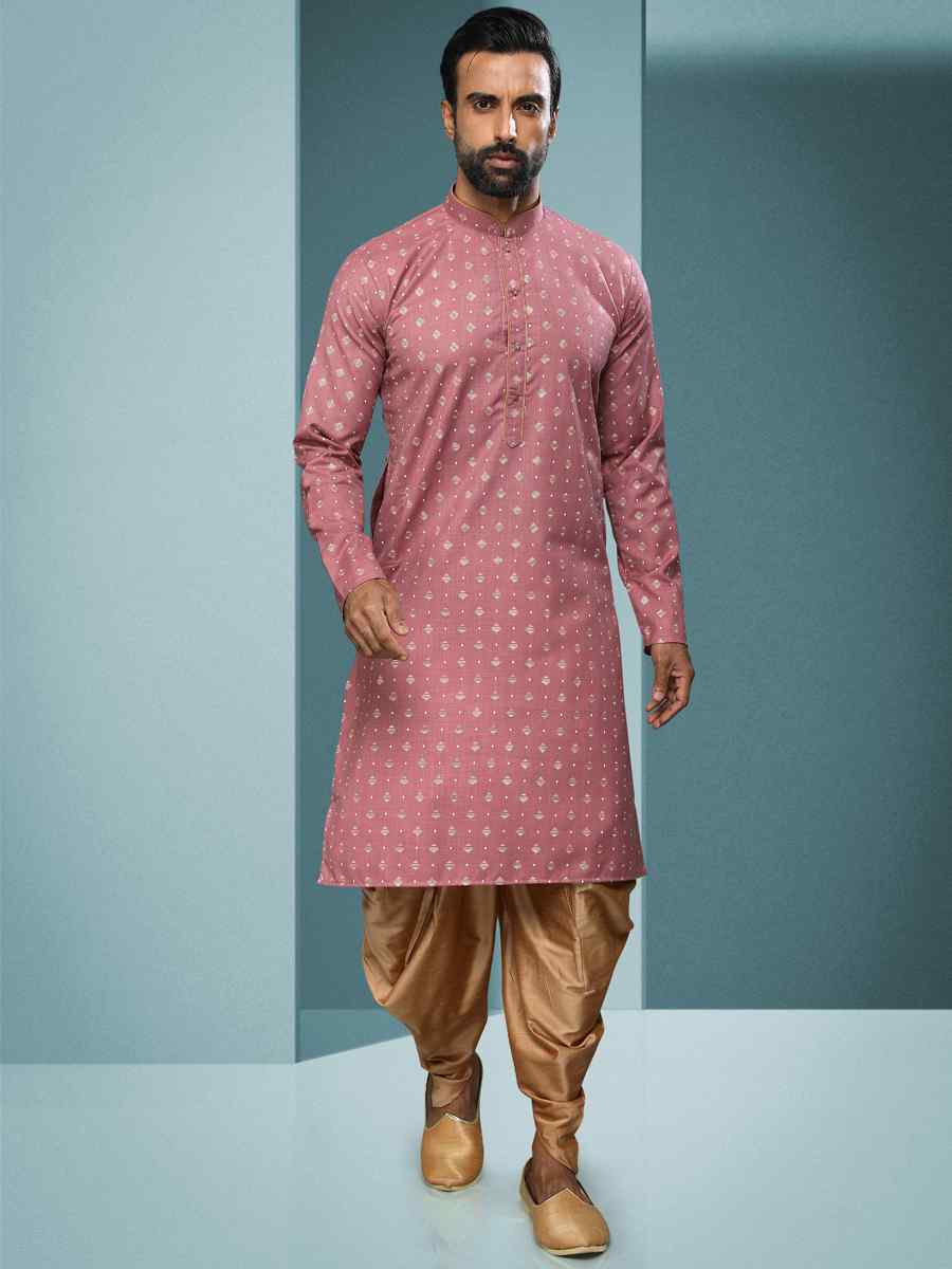 Dark Pink Hand Loomed In Rich Yarns Of Cotton Printed Festival Kurta
