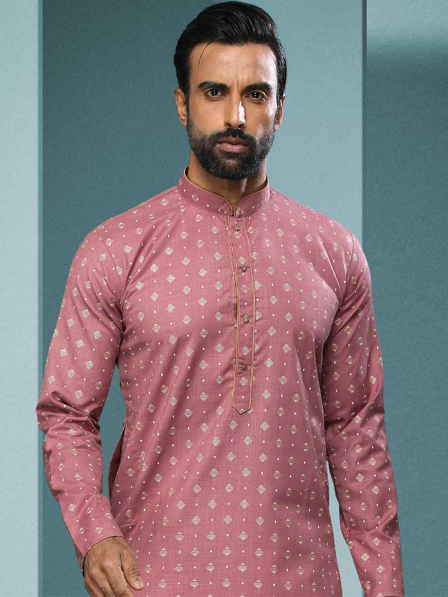 Dark Pink Hand Loomed In Rich Yarns Of Cotton Printed Festival Kurta
