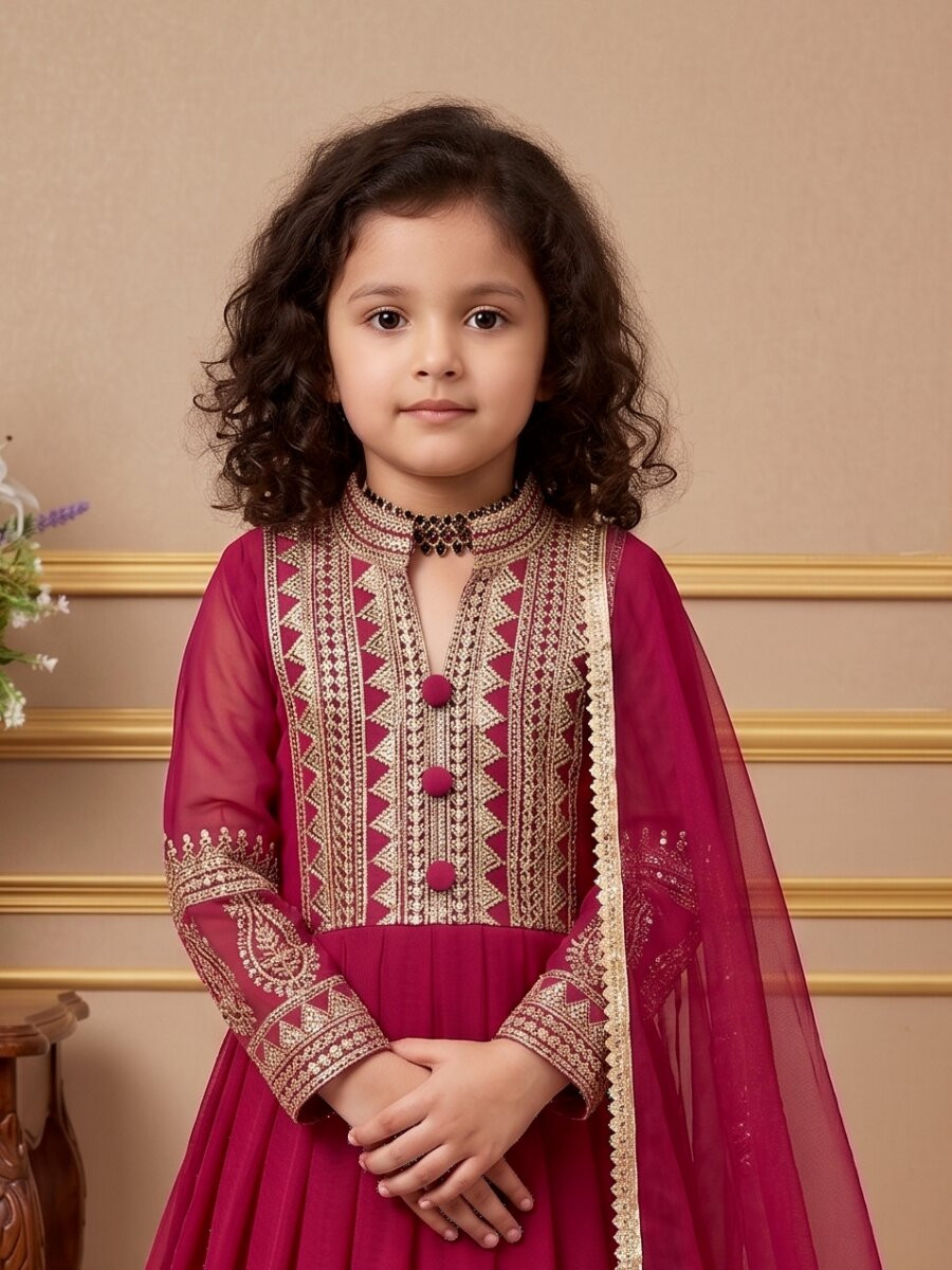Dark Pink Heavy Fox Georgette Embroidered Sequins Ethnic Casual Festival Party Wedding Gown