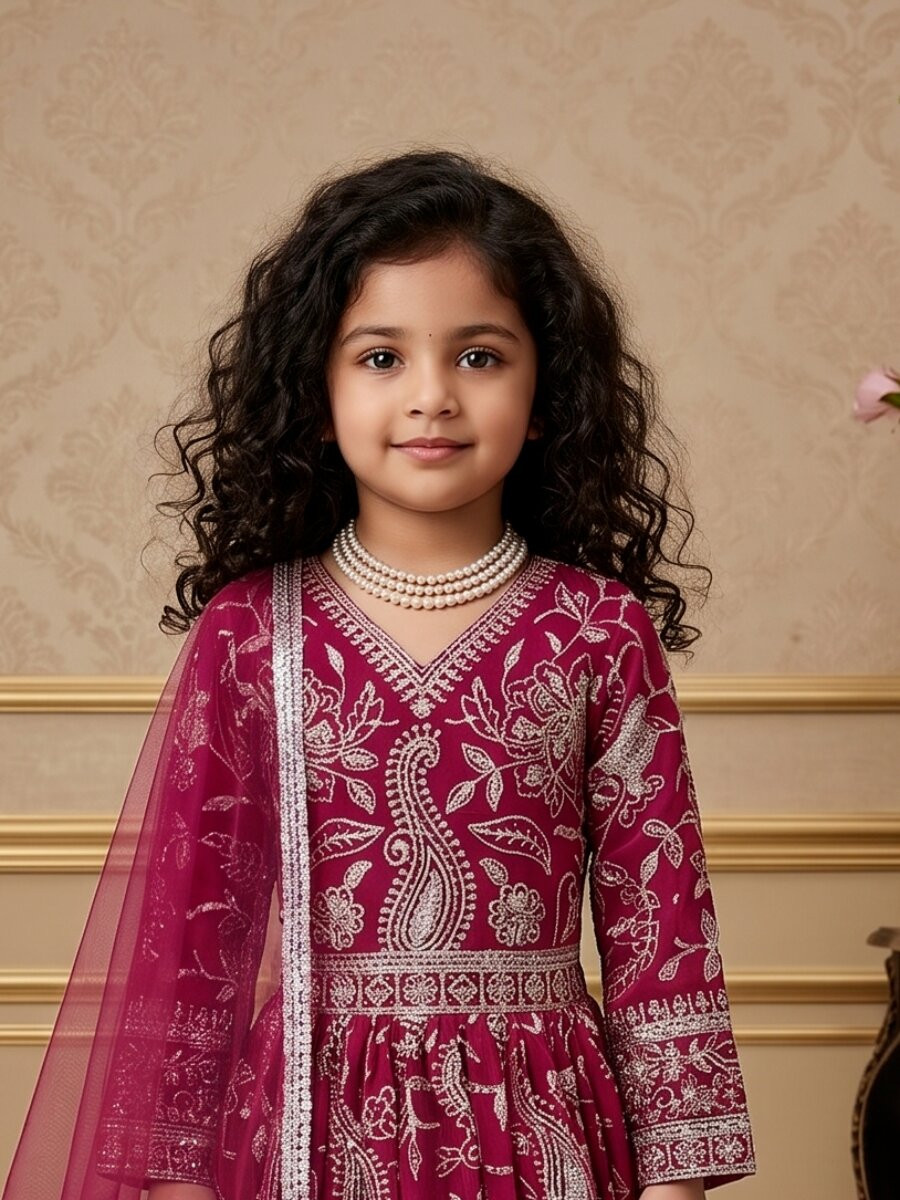 Dark Pink Heavy Fox Georgette Embroidered Sequins Ethnic Casual Festival Party Wedding Gown