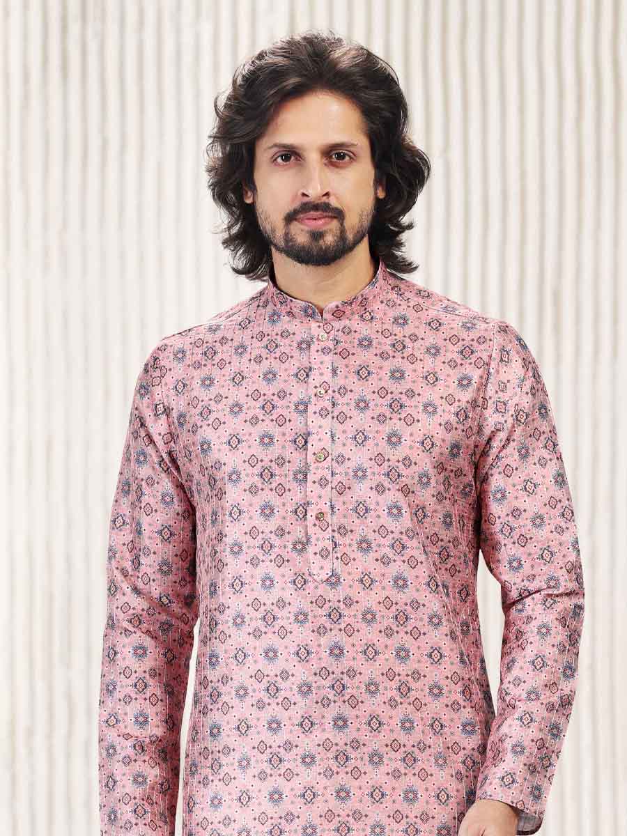 Dark Pink Jacquard Banarasi Silk Woven Festival Wedding Kurta