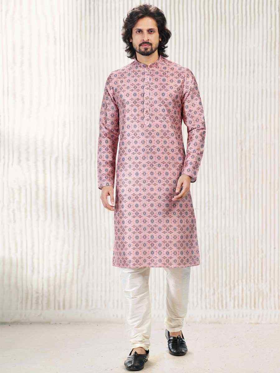 Dark Pink Jacquard Banarasi Silk Woven Festival Wedding Kurta