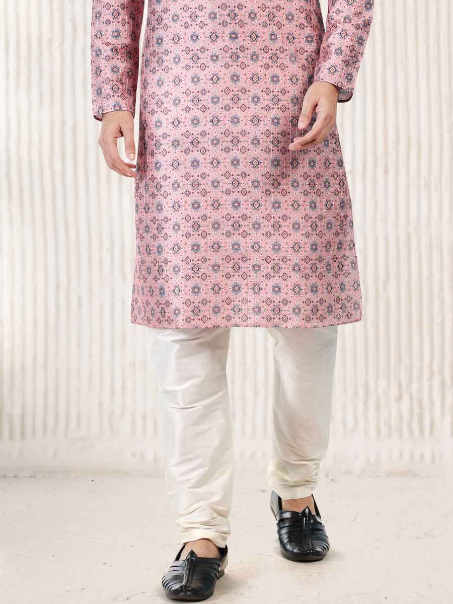 Dark Pink Jacquard Banarasi Silk Woven Festival Wedding Kurta