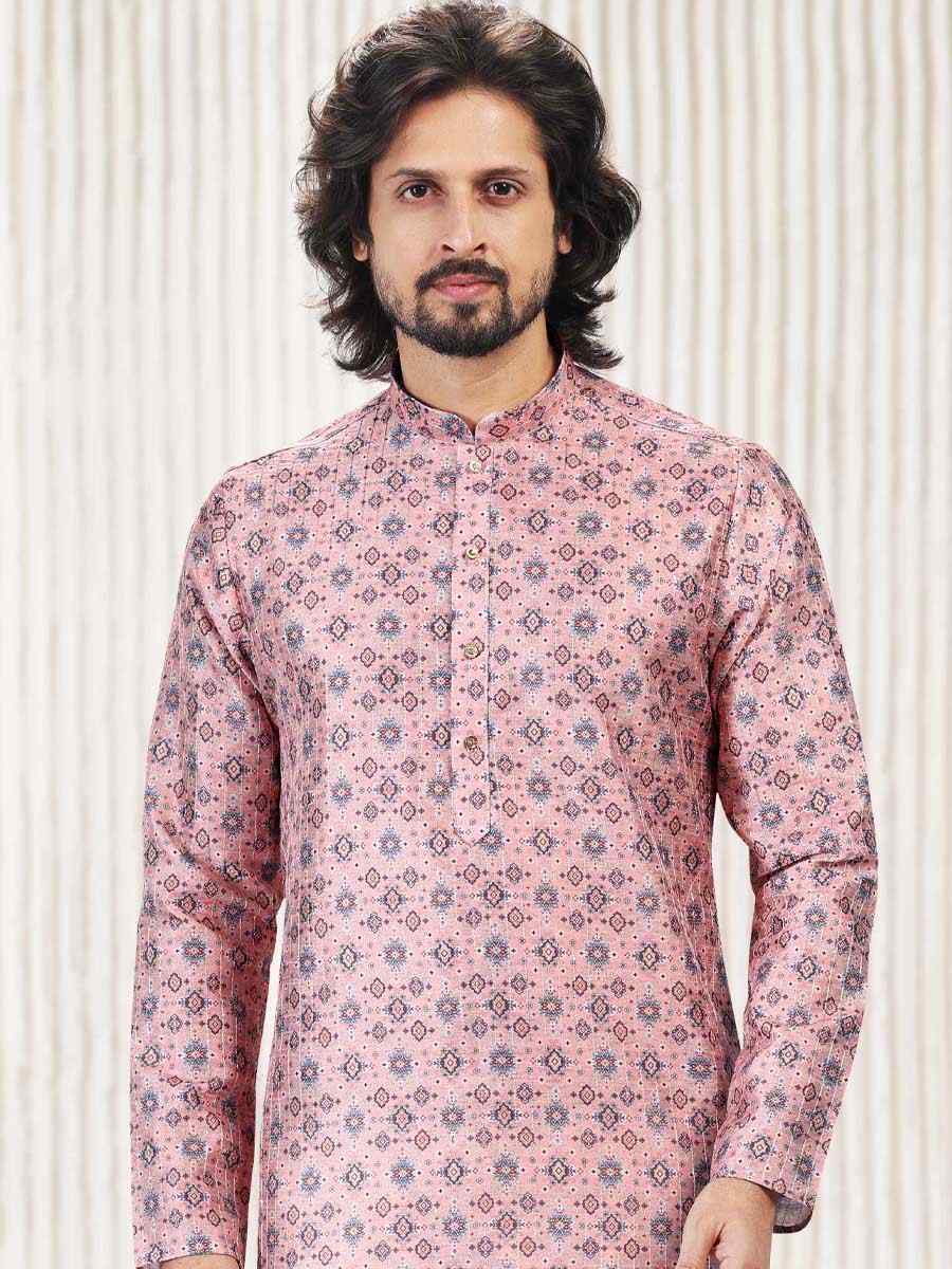Dark Pink Jacquard Banarasi Silk Woven Festival Wedding Kurta