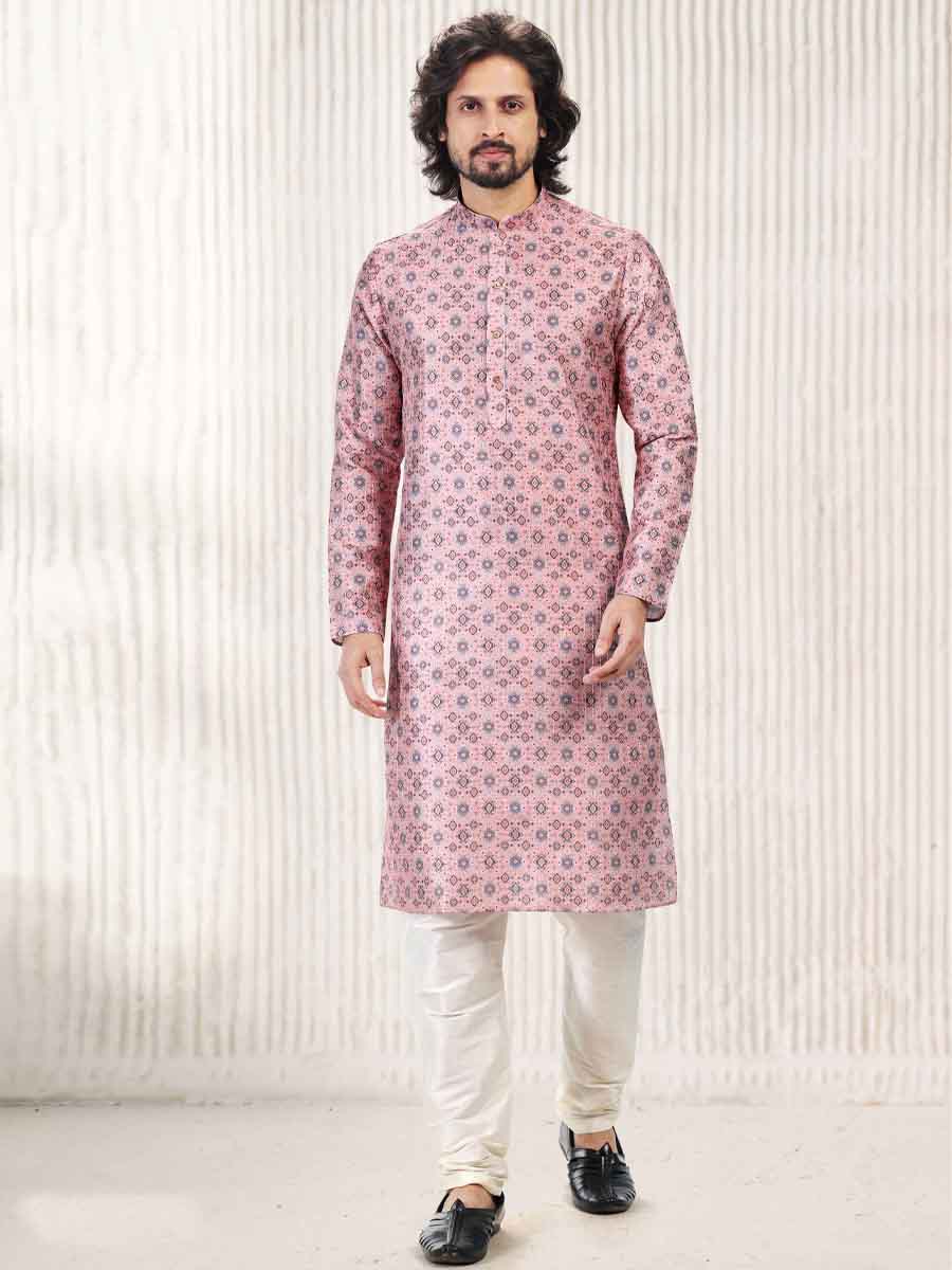 Dark Pink Jacquard Banarasi Silk Woven Festival Wedding Kurta