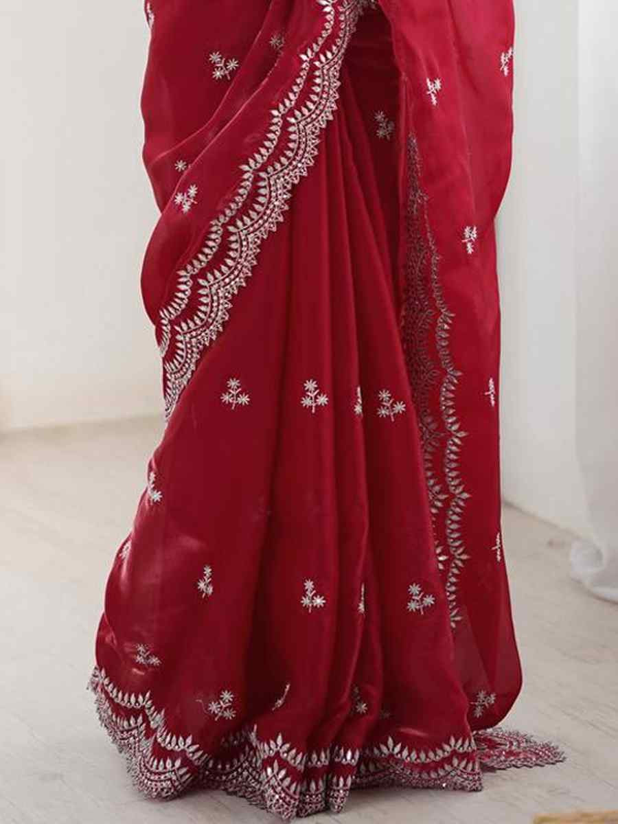 Dark Pink Jimmy Chu Embroidered Festival Wedding Fancy Heavy Border Saree