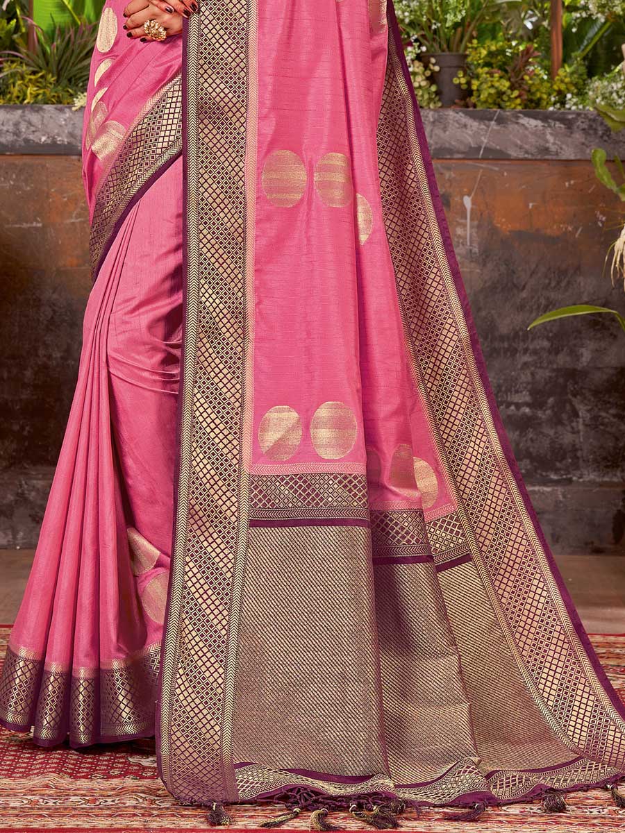 Dark Pink Silk Handwoven Festival Saree