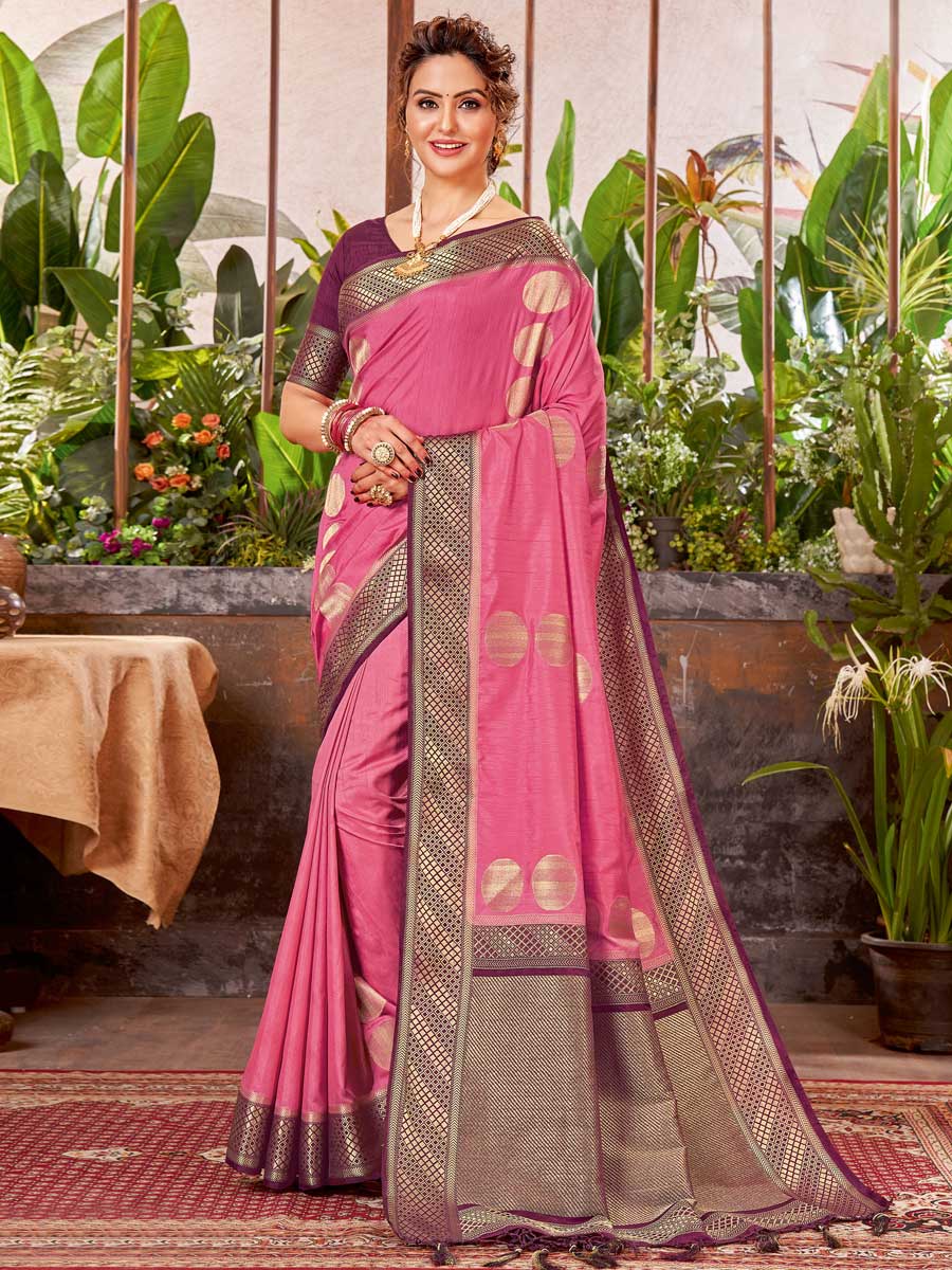 Dark Pink Silk Handwoven Festival Saree
