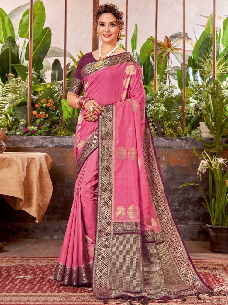 Dark Pink Silk Handwoven Festival Saree