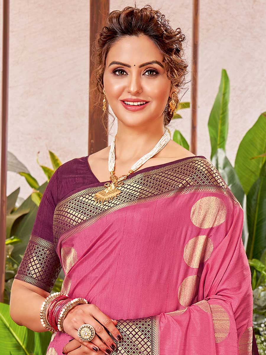 Dark Pink Silk Handwoven Festival Saree