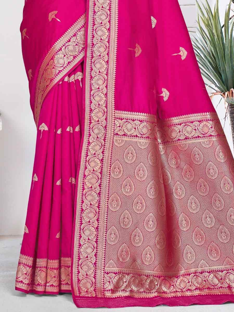 Dark Pink Silk Handwoven Festival Wedding Fancy Heavy Border Saree