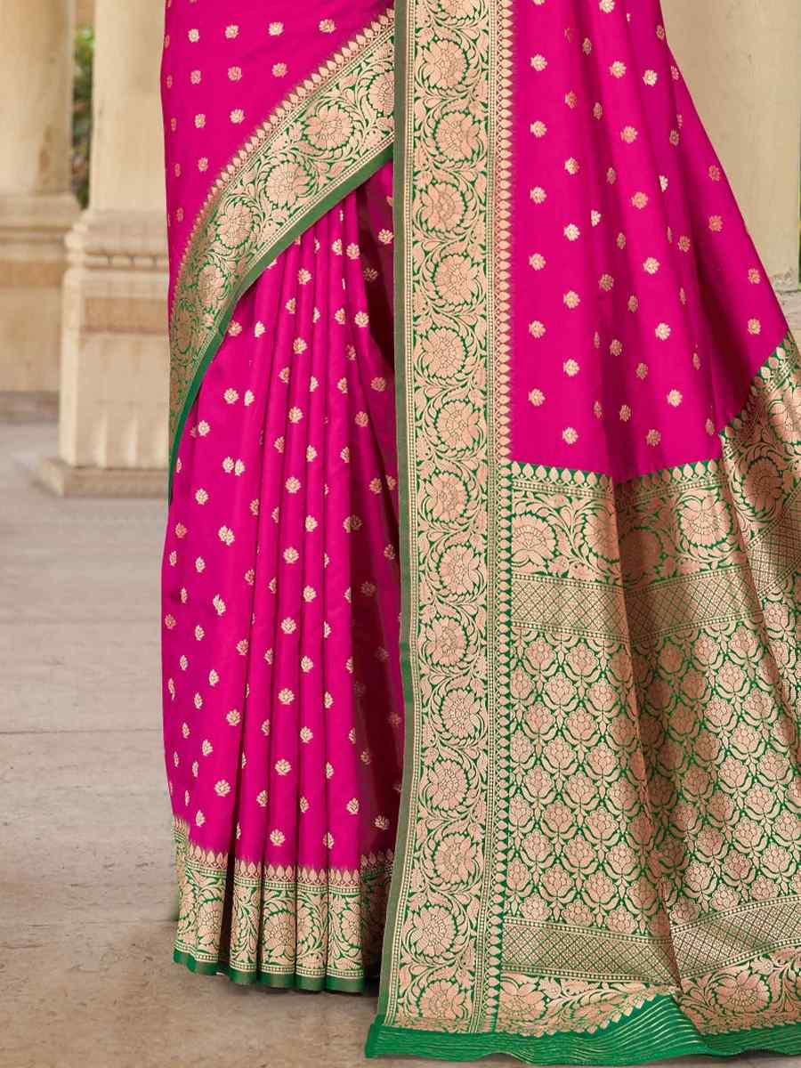 Dark Pink Silk Handwoven Festival Wedding Fancy Heavy Border Saree