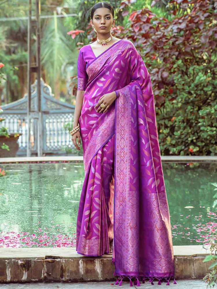 Dark Pink Silk Handwoven Wedding Festival Heavy Border Saree