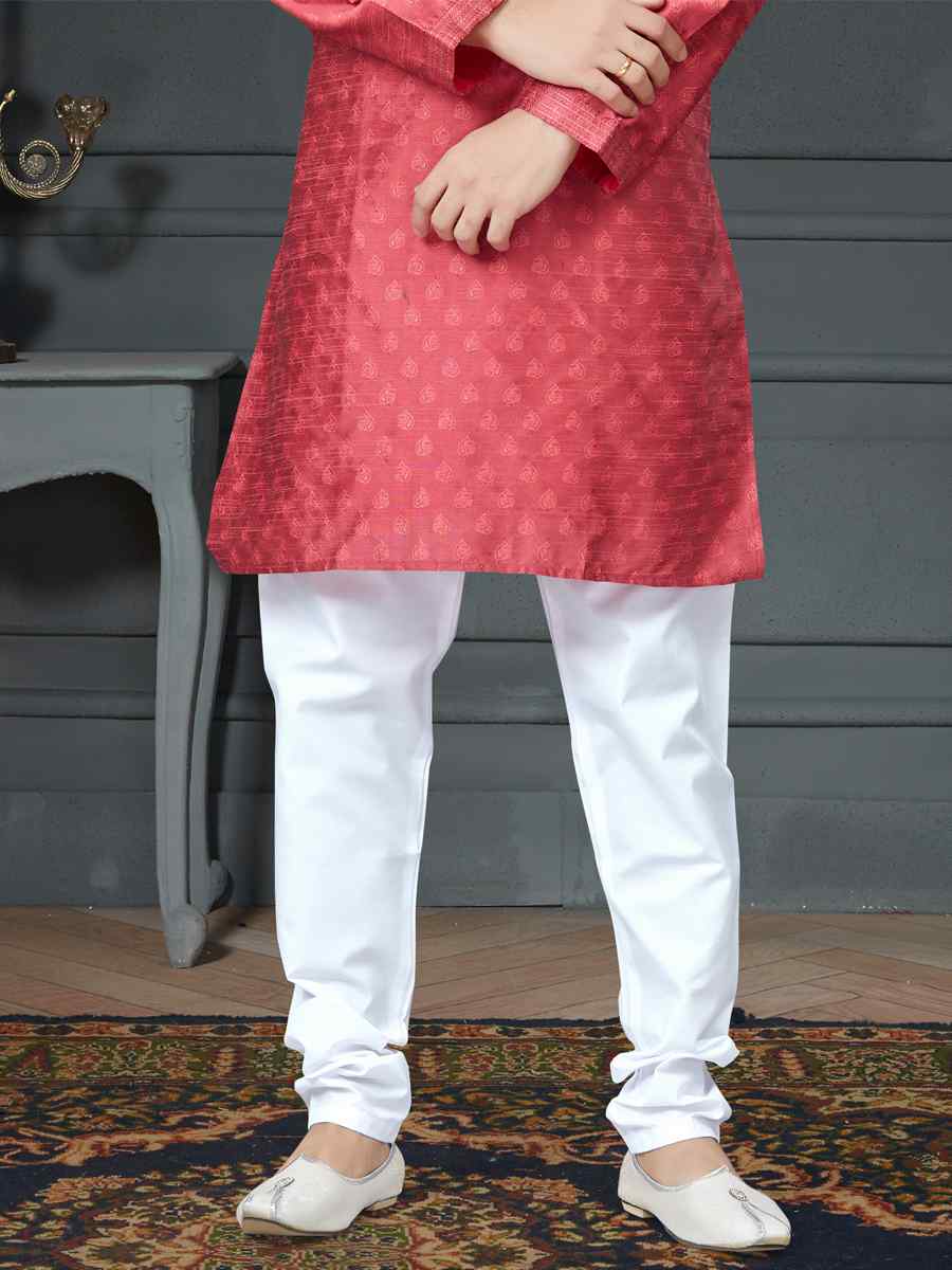 Dark Pink Silk Woven Festival Kurta