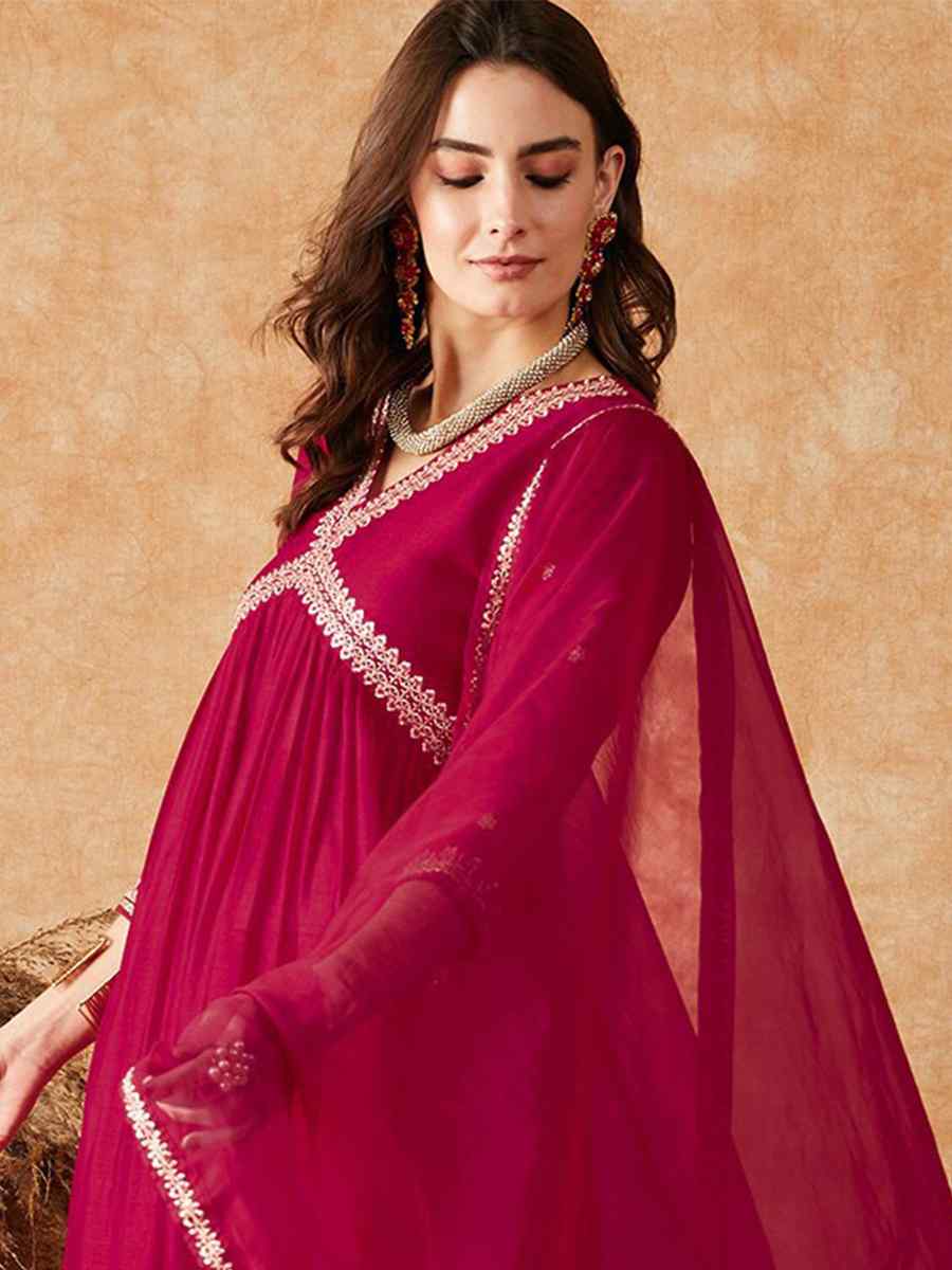 Dark Pink Vichitra Embroidered Festival Casual Ready Pant Salwar Kameez